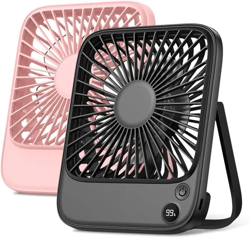TOPK - Paquete de 2 ventiladores de escritorio portátiles de 5000 mAh, silencioso, ultrafino | Ventiladores recargables, silenciosos de 4