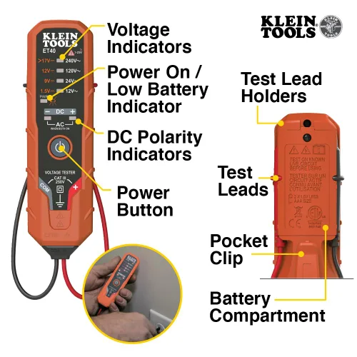 Miniatura 6 de Klein Tools CL120VP Kit de prueba de voltaje eléctrico con medidor de abrazadera, tres probadores, cables de prueba, bolsa