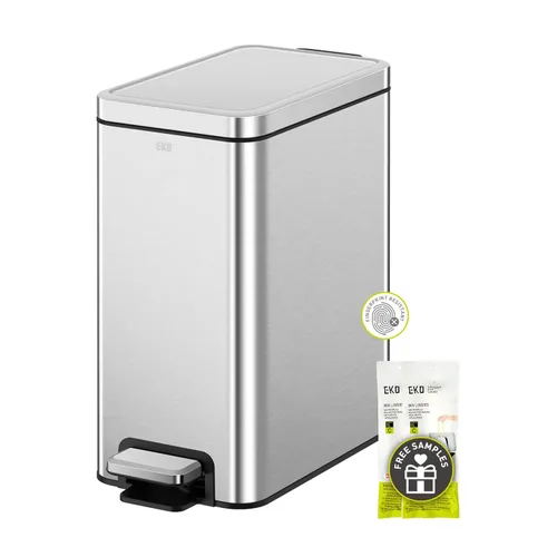 EKO Cubo de basura pequeño para baño con tapa, cierre suave, pedal escalonado, cubo de basura de acero inoxidable de 10 litros/2.6 galones con cubo
