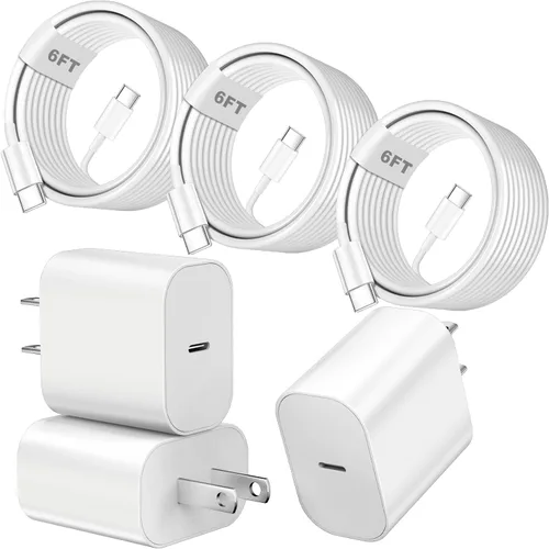 Cargador rápido para iPhone 17, 16, 15, cargador tipo C, bloque de carga rápida, paquete de 3 cargadores de teléfono USB C de 20 W, cable de carga