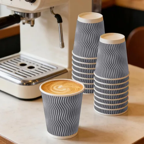 Miniatura 4 de BYSNOW Paquete de 100 tazas de café de 8 onzas con tapas, tazas de café aisladas desechables para llevar, tazas de café de papel onduladas