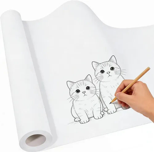 Rollo de papel de dibujo blanco de 17 x 1181 pulgadas, rollo de papel de caballete de arte grande para manualidades, papel de regalo blanco, papel