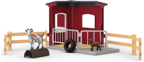 Miniatura 7 de Schleich Farm World – Juego de 31 piezas de establo de cabras con 2 figuras de cabras y accesorios – Juguetes de animales de granja para niños