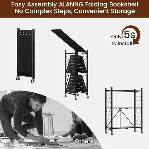 Miniatura 5 de ALANNG Estantes de almacenamiento con ruedas, estantería con almacenamiento, carrito de rack de metal sin ensamblaje para cocina, oficina, Negro