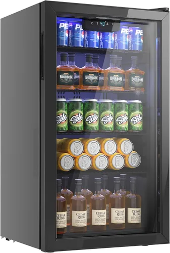 Miniatura 8 de Icyglee Refrigerador de bebidas para 48 latas, Mini refrigerador con puerta de vidrio con estantes ajustables, Refrigerador de bebidas independiente