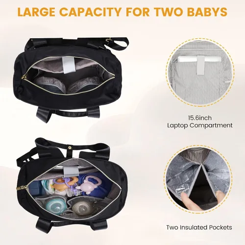 Miniatura 3 de LOVEVOOK Mochila para pañales con bolsillos aislados, bolsa de bebé para niñas y niños con cambiador, bolsa de pañales grande con funda para Negro
