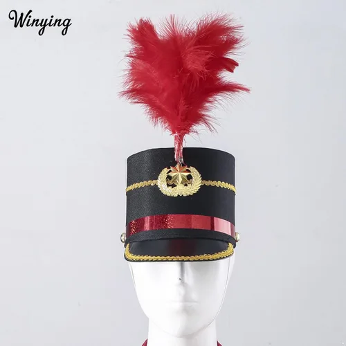Miniatura 2 de Sombrero de tambor mayor para adultos y niños, sombrero de Majorette, sombrero de banda de tambor, sombrero de soldado de juguete con plumas