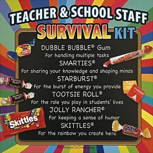 Kits de agradecimiento al profesor y supervivencia del personal escolar (6 por juego) Divertida bolsa de golosinas, kit de regalo para la semana de