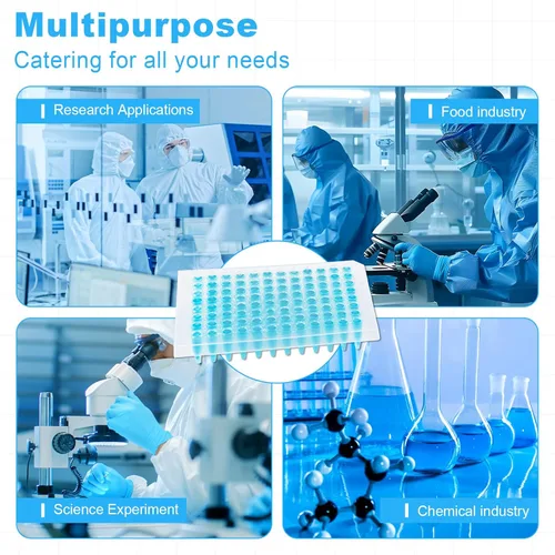 Miniatura 6 de Placas PCR de 96 pocillos de 0.0 fl oz, placa PCR de polipropileno transparente con faldón, tubos de pared ultrafinos, sin ADNasa/RNasa, paquete