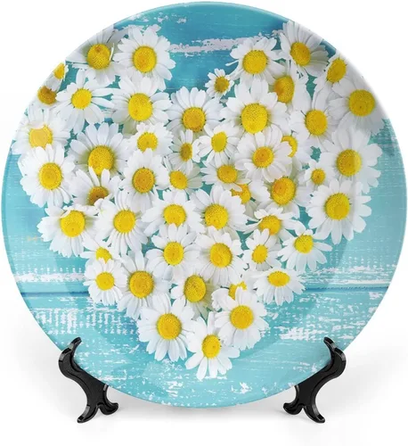 Miniatura 23 de XISUNYA Plato decorativo de 6 pulgadas, plato de porcelana amarillo y blanco, estrellas en tonos suaves, patrón elegante, adorno de impresión retro