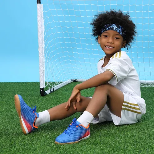 Miniatura 2 de Hawkwell Tacos deportivos unisex con cordones para niños y niñas zapatos de fútbol para entrenamiento de interiores niñoniño pequeñoniño grande
