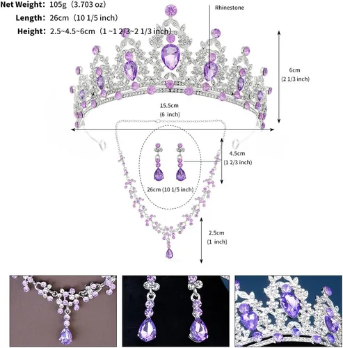 Miniatura 6 de PRINCESS BRIDE Women Jewelry Set Tiara Set with Earrings and Necklace Gold Gothic Rhinestone Bridesmaid Jewelry Set for Wedding Costume Hair