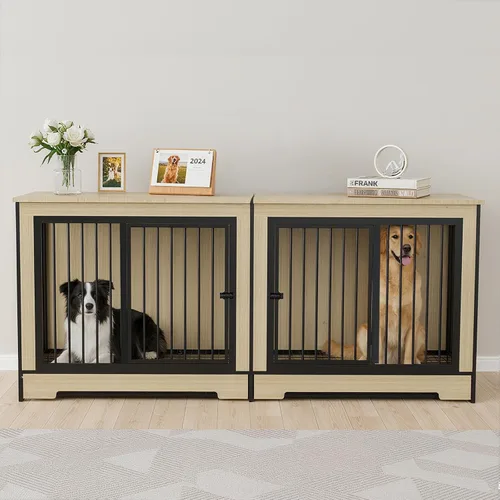 Miniatura 14 de Jaula para perros de alta resistencia, jaula de metal fuerte para perros grandes con 4 ruedas con cerradura (negro, 52 pulgadas)
