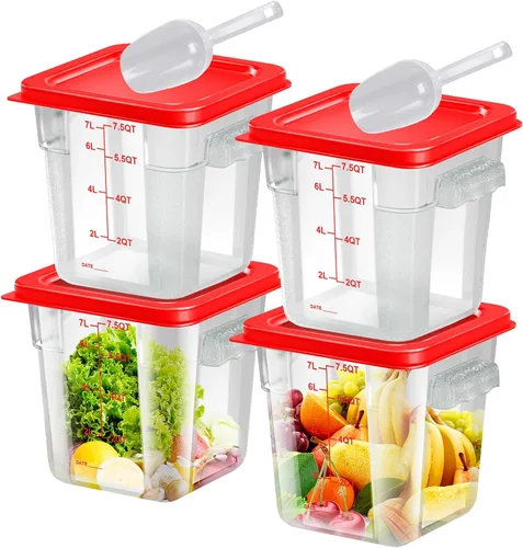 Miniatura 16 de 6 piezas recipientes de almacenamiento de alimentos de 2 cuartos con tapa, recipientes de almacenamiento comercial cuadrados transparentes con asa