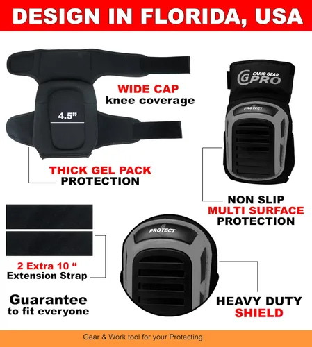 Miniatura 4 de CARIB GEAR PRO Rodillera de Construcción Profesional para Hombre para Trabajo - Almohadilla de Servicio Pesado, Cojín de Gel y Espuma Extra Grueso