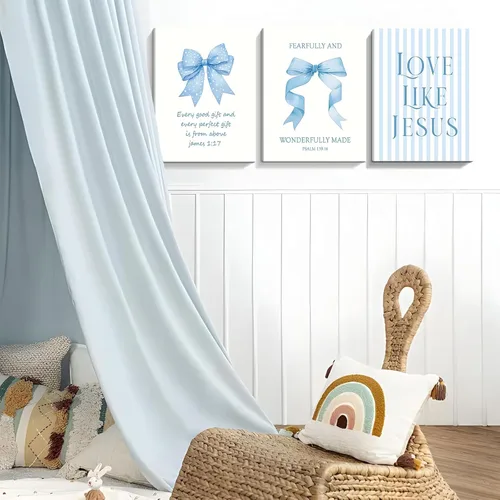 Miniatura 2 de Decoración de pared de 3 piezas con lazos azul claro, decoración de pared para habitación de niña adolescente de Jesús, bonitas imágenes