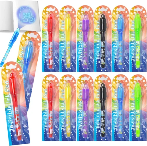 Miniatura 8 de GIFTINBOX Bolígrafo de tinta invisible con luz UV para niños, 12 bolígrafos espía para fiestas para niños de 8 a 12 años, marcador mágico