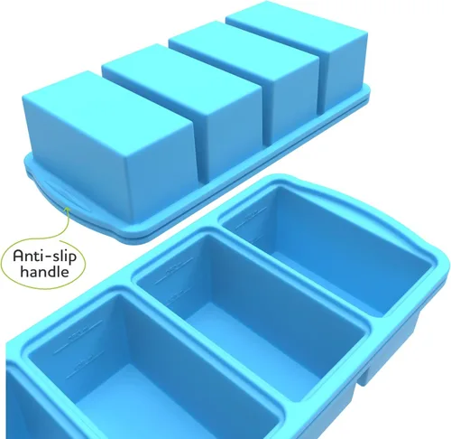 Miniatura 6 de ZIP STANDING Bandejas de silicona para congelador con tapa, contenedor para sopa de 1 taza, moldes grandes para cubitos de hielo con anillo de acero