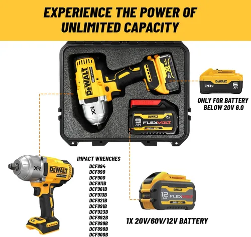 Miniatura 2 de LOTOCASE para llave de impacto y dinamométrico Dewalt - Caja de herramientas dura impermeable para juego Dewalt, bolsa de kit combinado de Capacidad
