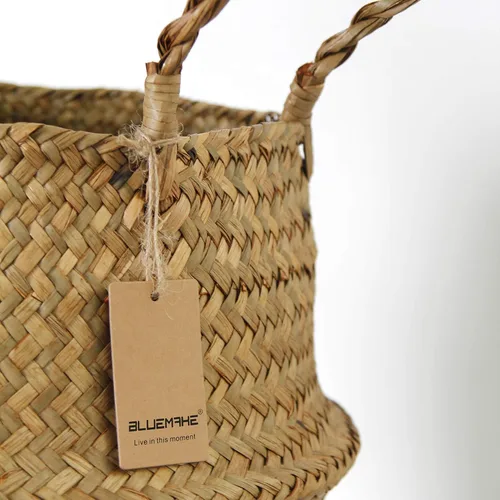 Miniatura 4 de Cesta tejida de hierba marina para almacenamiento de macetas y lavandería, picnic y cesta de comestibles (M, original)