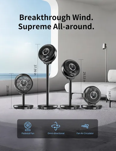 Miniatura 2 de Ventilador de pie para dormitorio, ventilador omnidireccional oscilante de 180°, ventilador de piso silencioso de 20 dB de CC ultra silencioso que