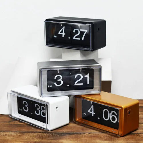 Miniatura 4 de BHning Reloj de escritorio digital con tapa transparente de estilo retro, función automática de giro de página, pantalla digital