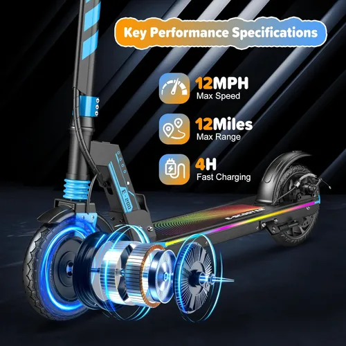 Miniatura 2 de Patinete eléctrico para niños y adolescentes, motor de 200 W/350 W, 12-19 MPH y 12-18 millas, neumáticos sólidos de 8 pulgadas/8.5 pulgadas, scooter