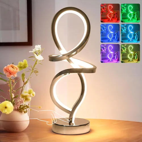 Miniatura 13 de Mayful Moderna lámpara de mesa en espiral, pequeña lámpara de mesita de noche negra con puertos USB C y A, control táctil regulable con 3