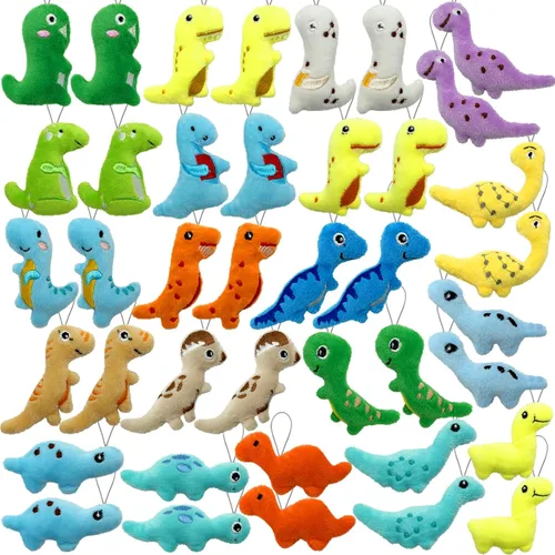 XIPEGPA 40 PCS Juego de Juguetes de Peluche de Dinosaurio Mini, Lindo Llavero de Juguete de Dinosaurio Pequeño Relleno para Recuerdos de Fiesta,