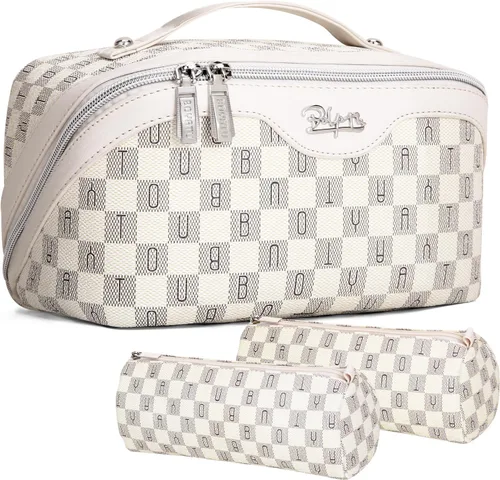 Miniatura 58 de BOYATU Bolsa organizadora de maquillaje de viaje, bolsa de cosméticos: Juego de 3 bolsas de maquillaje para mujeres con asa - Bolsas de aseo