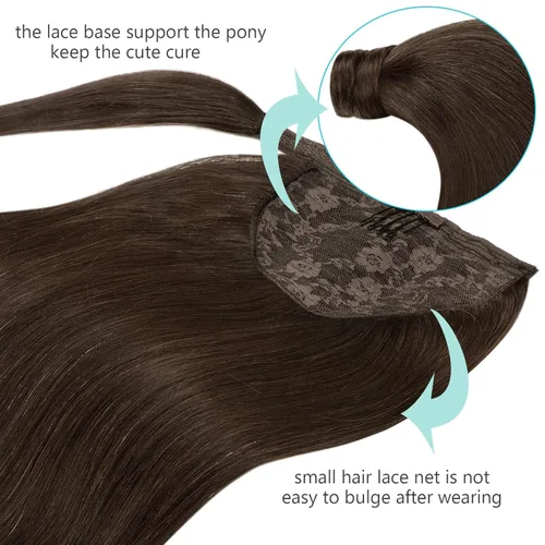 Miniatura 5 de Extensión de cola de caballo de cabello humano marrón oscuro, extensiones de cola de caballo larga sedosa recta #2A color marrón claro, 22 pulgadas