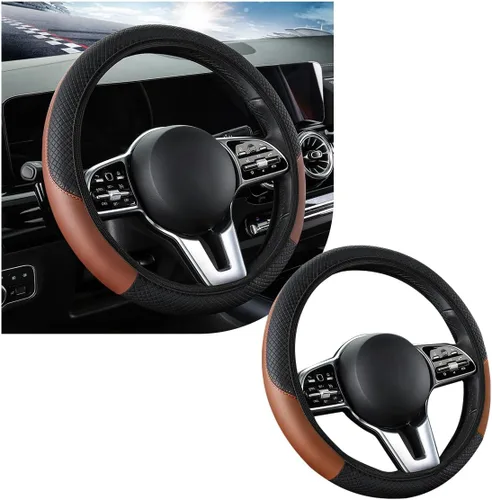 Miniatura 11 de povtii Funda para volante de automóvil, protector de cuero transpirable de 15 pulgadas, fundas cómodas antideslizantes para volante de vehículo