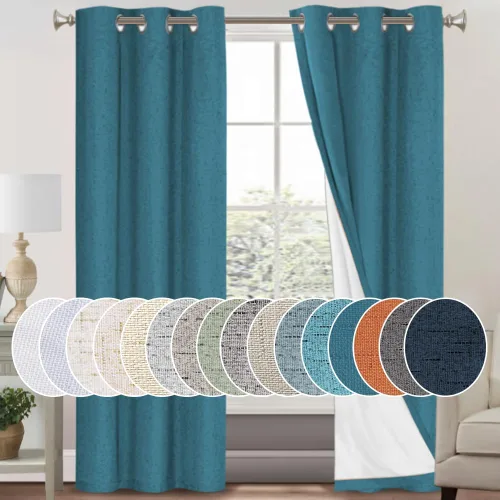 Miniatura 46 de Primitive - Cortinas opacas 100 % de lino texturizado natural para dormitorio, sala de estar, cortinas para ahorra energía, tela de arpillera