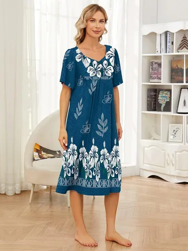 Miniatura 3 de Vestido de casa con bolsillos para mujer, camisón, vestido de manga corta de descanso, disponible en tallas S-3XL