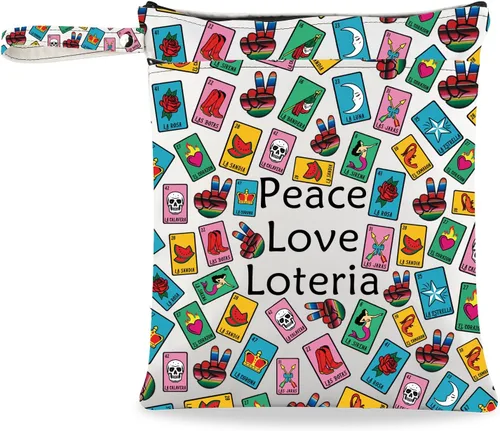 Miniatura 10 de JXGZSO Bolsa de lotería divertida bolsa de almacenamiento de bingo mexicano, regalo de lotería, paz, amor, lotería, bolsa de lona con cremallera