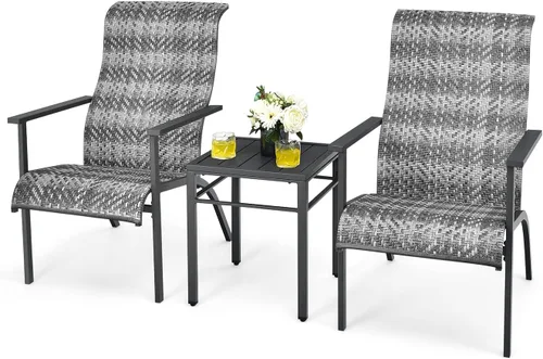 RELAX4LIFE Juego de muebles de patio de 3 piezas, juego de bistró de mimbre para exteriores con mesa de café, respaldo ergonómico y reposabrazos,