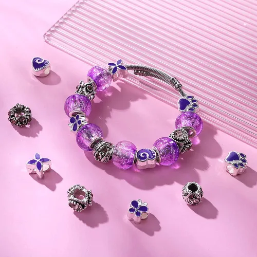 Miniatura 4 de 120 Piezas de Cuentas Europeas Surtidas para Manualidades Agujero Grande Cuentas Espaciadoras Lampwork Cuentas Europeas Coloridas para Collar Flor