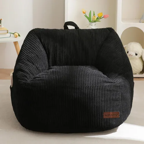 Miniatura 10 de MAXYOYO Puf para niños, puf con asa, cómoda silla para niños y niñas, sofá decorativo con bolsillo para jugar, leer y relajarse, color beige