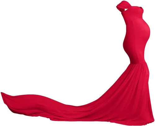Miniatura 2 de Vestido de maternidad con hombros descubiertos y cuello en V para mujer, vestido largo de gasa con cuello en V y ajuste elegante, para fotografía