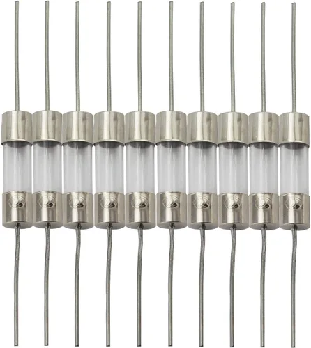 Tegg 10 unids 0.197x0.787 in Cartucho de vidrio de plomo axial Fusible Resistor Seguro Tubo Fusible Recorte con Cable de plomo 2AMP