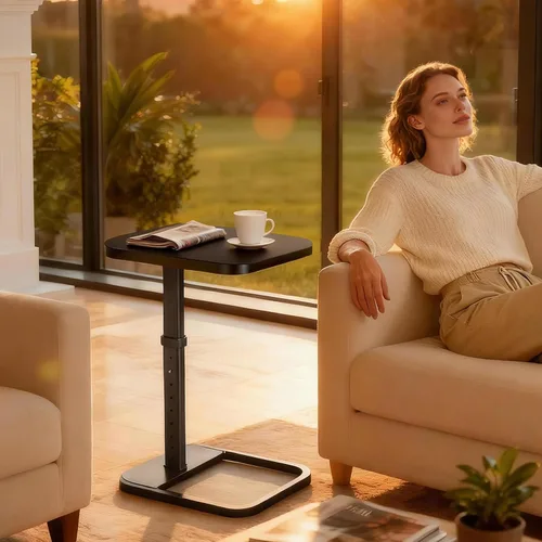 Miniatura 9 de Kitstorack Mesa de bandeja de TV mejorada con bloqueo de panel, altura ajustable y diseño abatible de 90°, mesa lateral auxiliar para brazo de sofá