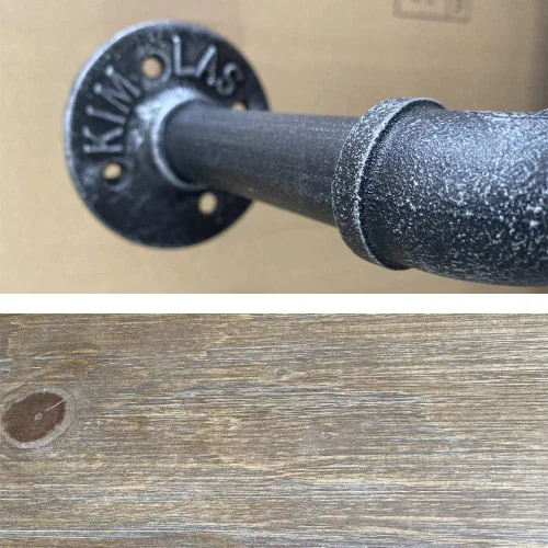 Miniatura 4 de Tianman Barra de ropa de madera de hierro negro desmontable industrial de 40 pulgadas de ancho, perchero de ropa de tubería resistente, barra