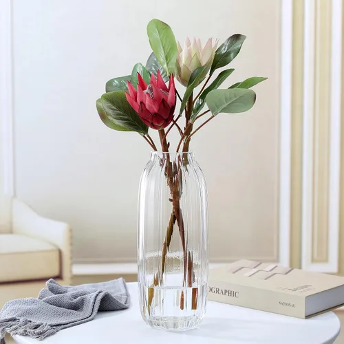 Miniatura 2 de Jarrón grande de cristal transparente para flores, brotes, jarrones altos de cristal, diseño simple a rayas H-32 cm para decoración del suelo del B
