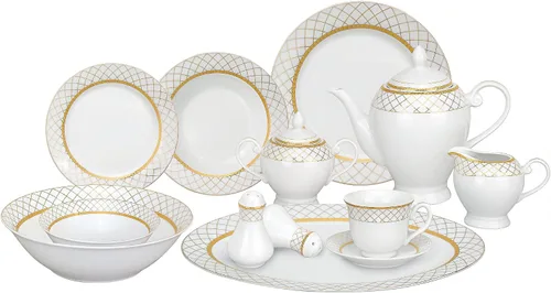 Miniatura 12 de Lorren Home Trends Juego de vajilla de porcelana de 57 piezas, Iris, servicio para 8