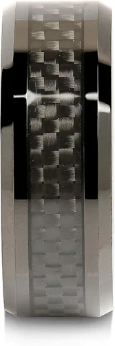 Miniatura 3 de 100S JEWELRY Anillo de carburo de tungsteno de 0.315in con incrustaciones de fibra de carbono, chapado en negro, talla 6-16, Tungsteno