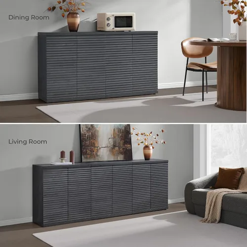 Miniatura 6 de SICOTAS Gabinete Buffet con Almacenamiento Aparador de Acento Credenza Moderna con Puertas y Estantes Consola de Medios Acanalada Mesa de Bar