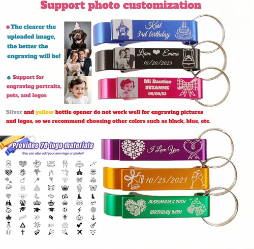 Miniatura 2 de 100 piezas Abrebotellas Personalizados - Llavero Abrebotellas Personalizado para Bodas, Aniversarios, Fiestas, Soporte para Logotipos