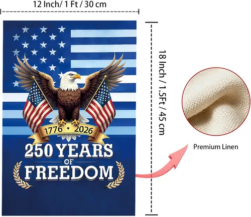 Miniatura 4 de Bandera de jardín con el 250 aniversario de Estados Unidos, diseño de águila patriótica de doble cara con banderas estadounidenses, pancarta