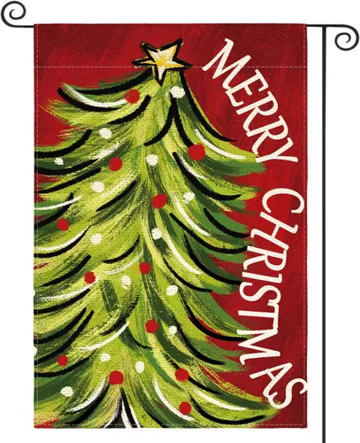 AVOIN colorlife Bandera de Jardín de Feliz Navidad de 12 x 18 Pulgadas, de Doble Cara, para Navidad, Árbol de Navidad, Invierno, Vacaciones, Bandera