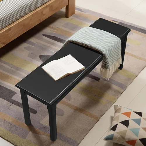 Miniatura 8 de Banco de comedor de 39.4 pulgadas de madera de roble macizo, banco de entrada para sala de estar, dormitorio, cocina (negro)